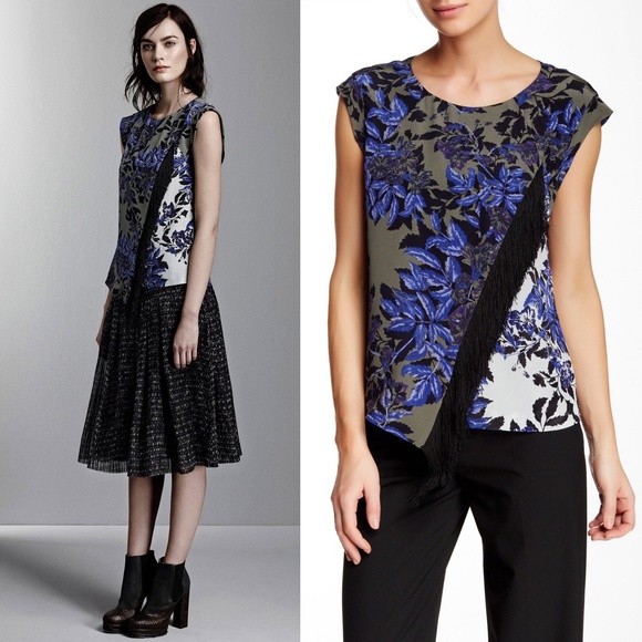 Rebecca Taylor Blue Rosemary Flame Fringe Top - Picture 1 of 6